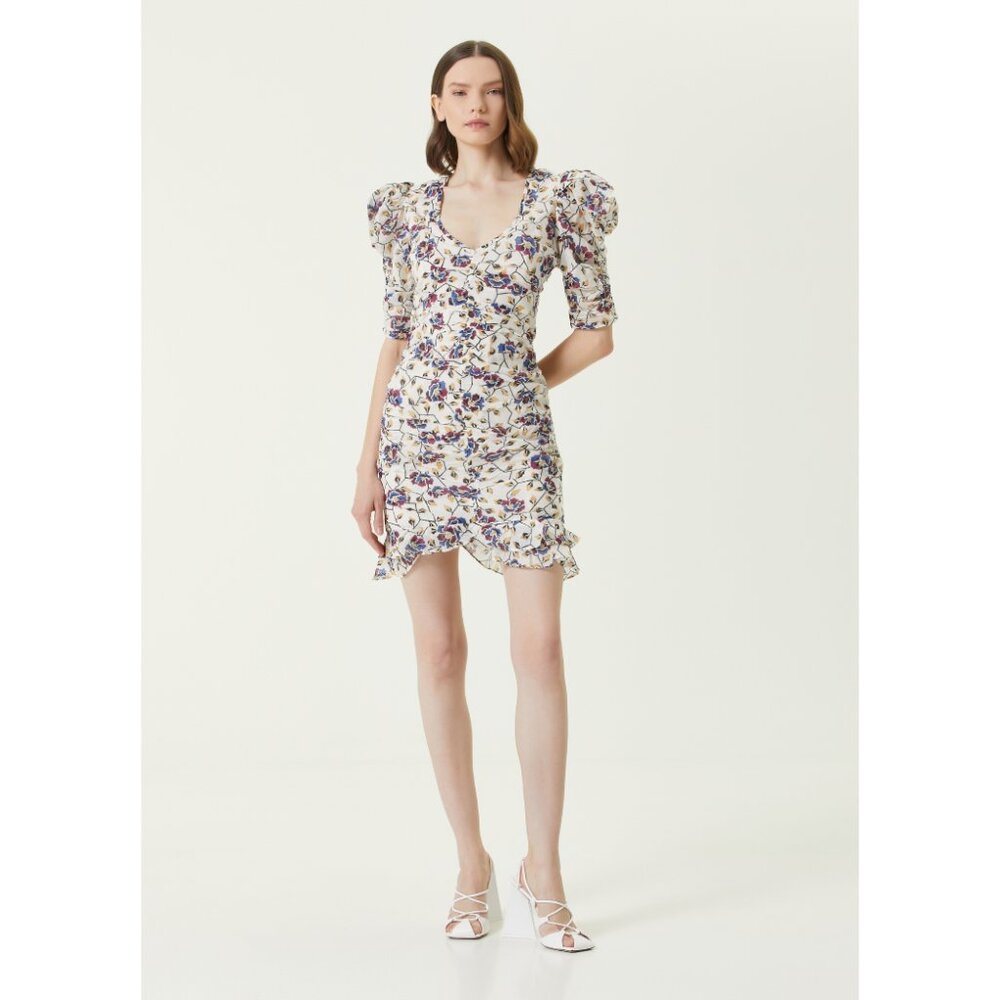 NWT Isabel Marant Etoile ecru violet floral print Sireny puff sleeve dress